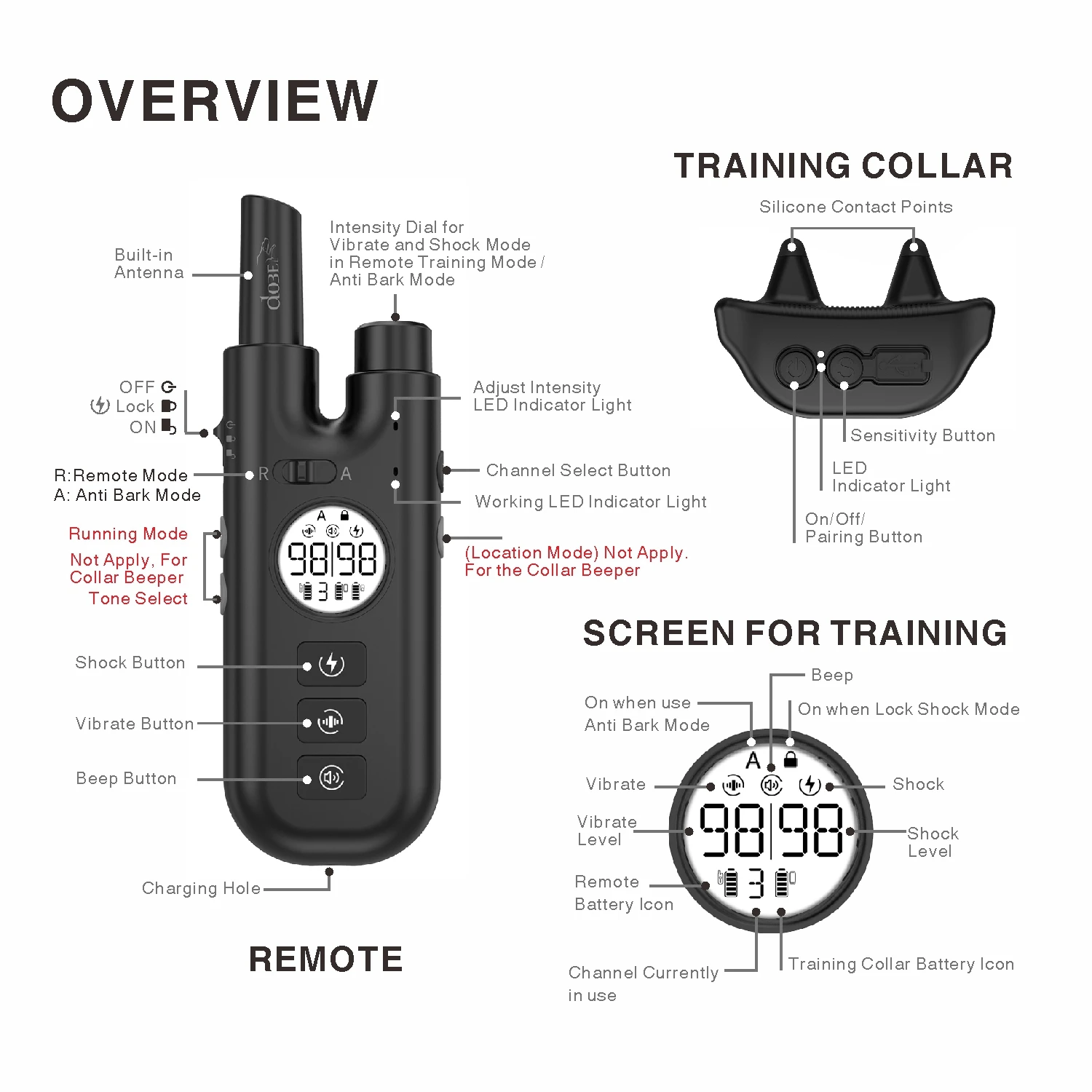 Imagem -02 - Cão Remoto Treinamento Casca Colar Cão Elétrico Recarregável à Prova Impermeável Água sem Casca Controle Colar Parar Laques com 800m Pet Trainer