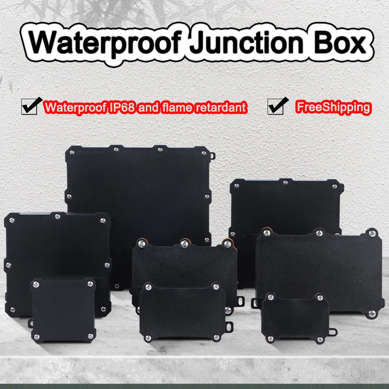 Waterproof IP68 Case Black Plastic Junction Box Sunproof Electrical Project Case Instrument Fire Retardant Junction Box Housing