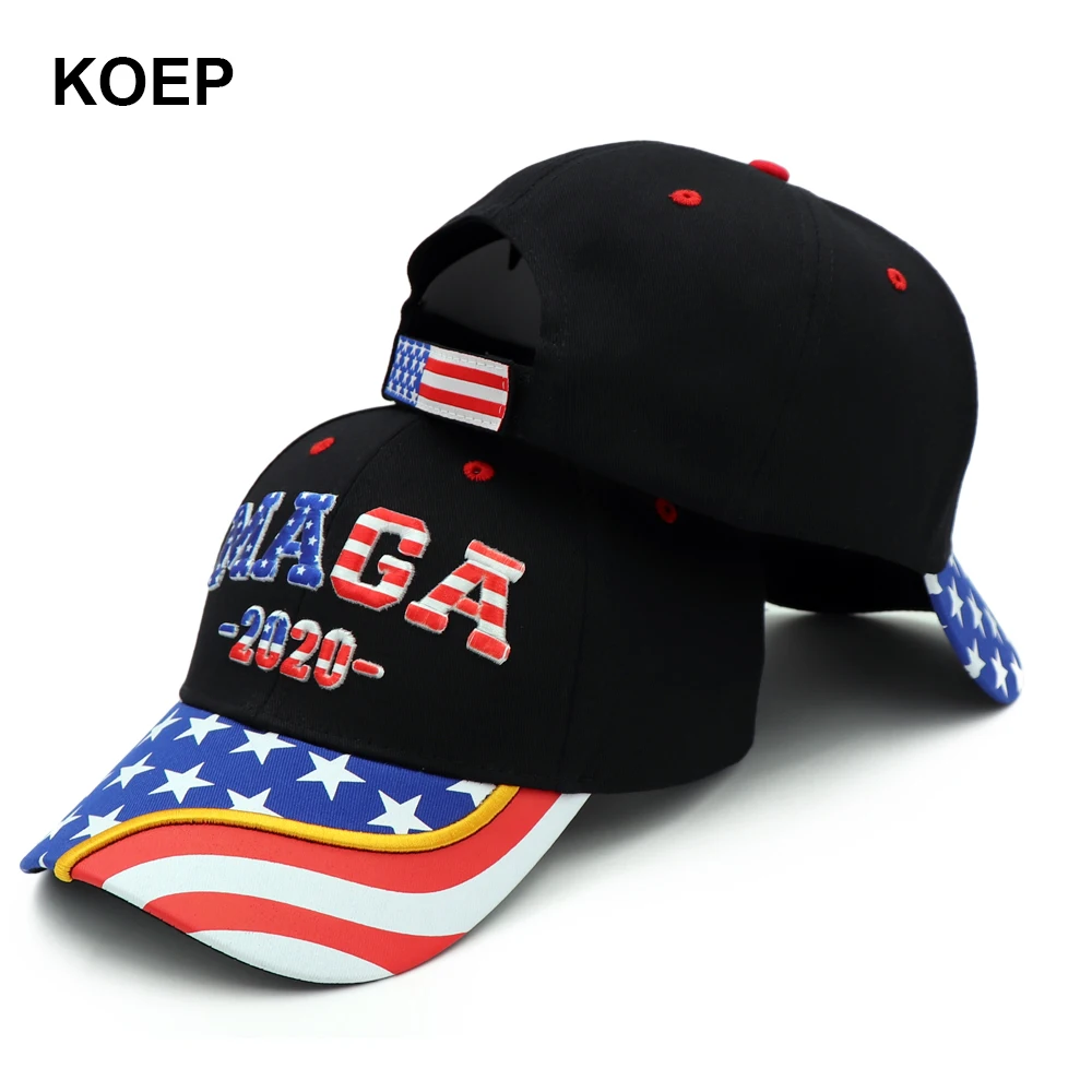 Donald Trump 2020 Cap USA Flag MAGA Baseball Caps Make America Great Again Snapback President Hat 3D Embroidery Black Wholesale