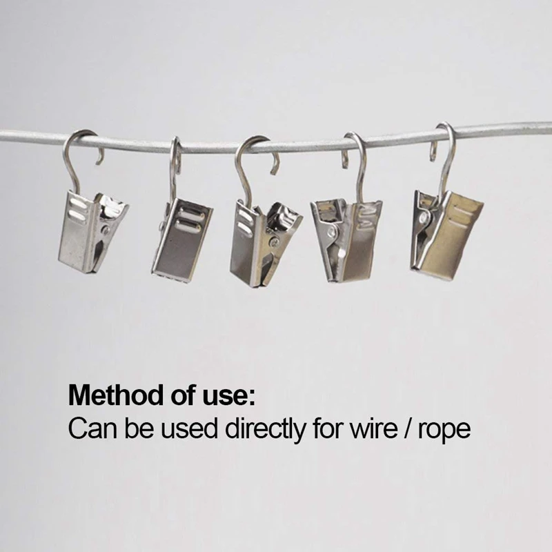50 PCS Stainless Steel Curtain Clips with Hook for Curtain Photos Home Decoration Outdoor Party Wire Holder