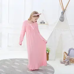 Children pink long sleeve cotton sleep dress kids long pajamas princess bow beautiful nightgown baby girls home clothes ws1402