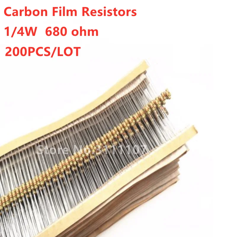 

200PCS/LOT 680 Ohm 1/4W Carbon Film Resistors 5% Error 680R Ohm Color Ring Resistance