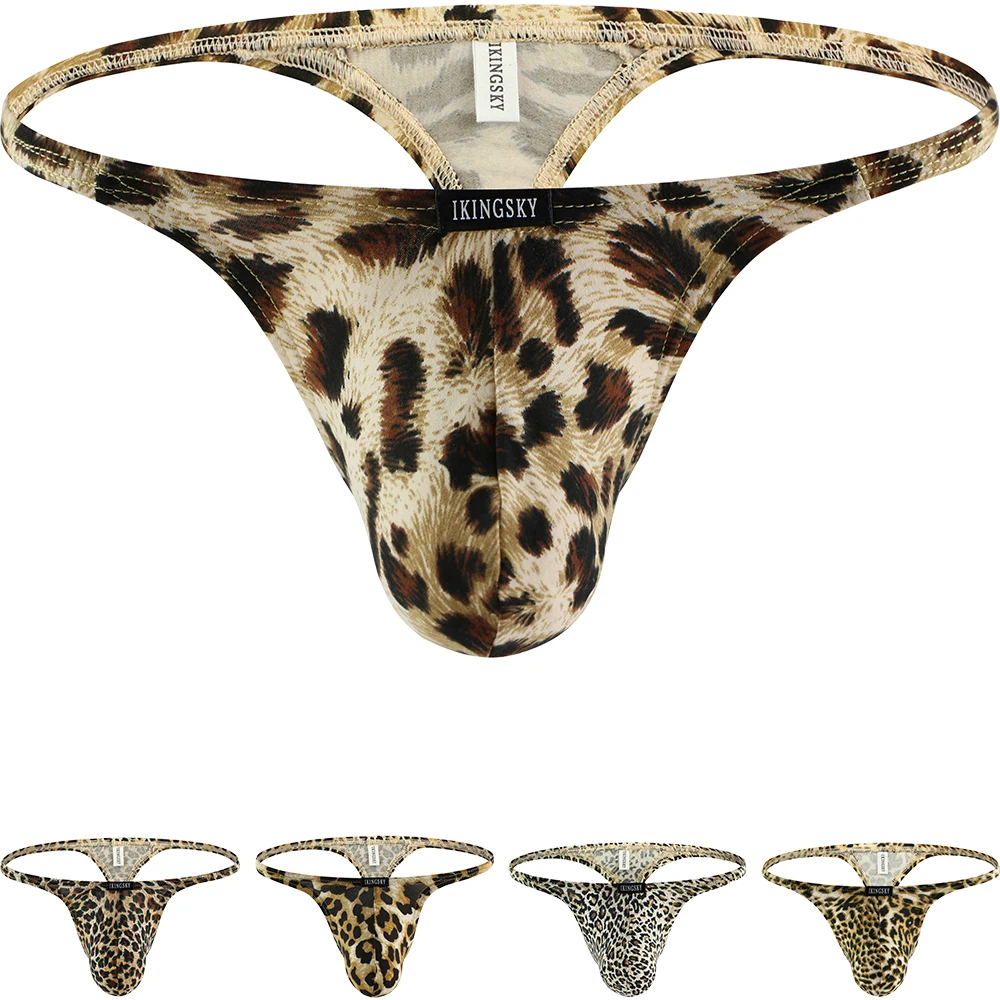 iKingsky Men\'s Leopard G-String Big Pouch Y-Back Underwear Sexy Low Rise Bulge Thong Under Panties