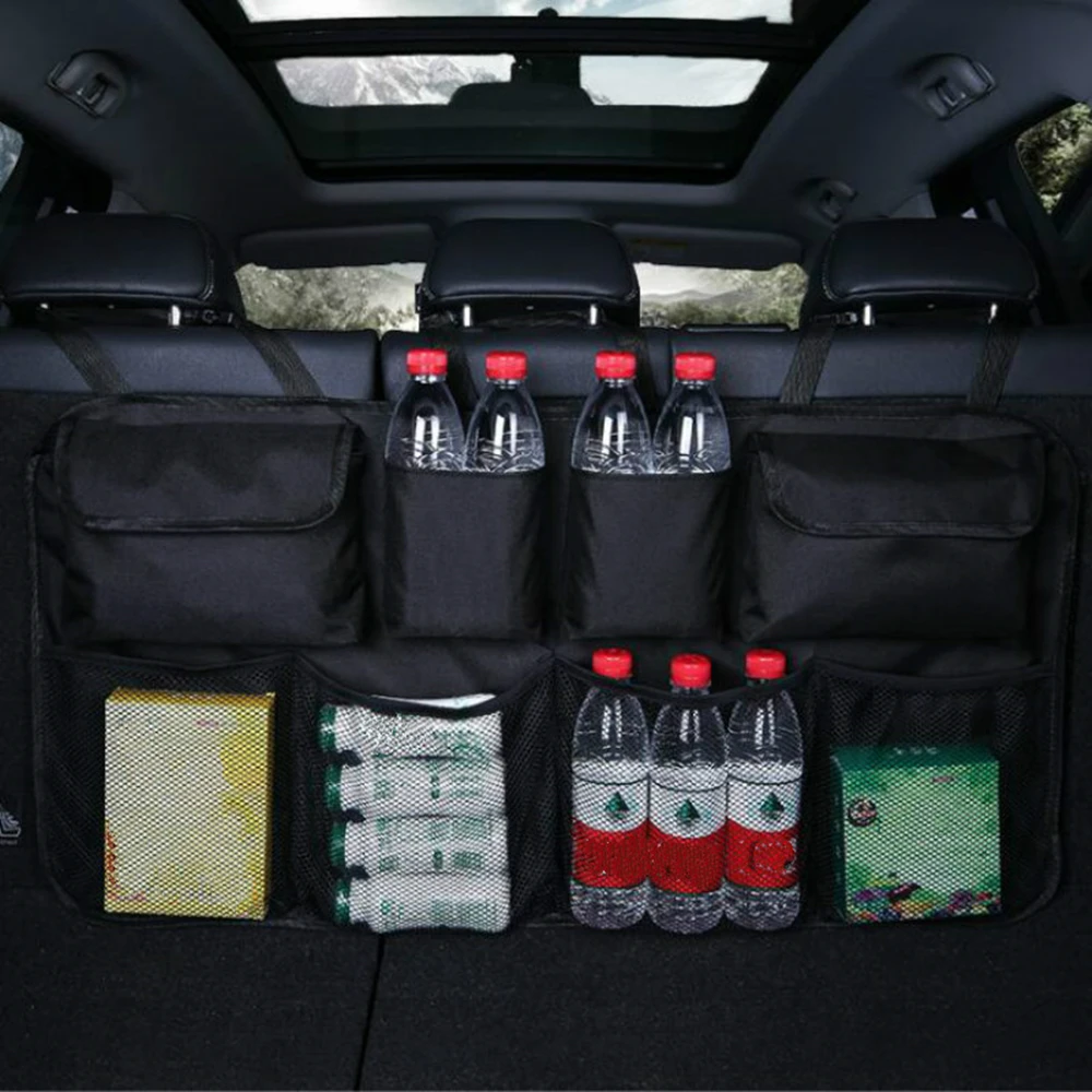 

Car Trunk Organizer Car Rear Seat Back Storage Bag Net High Capacity Hanging Tidying Interior Pouch Auto Accessories Supplies