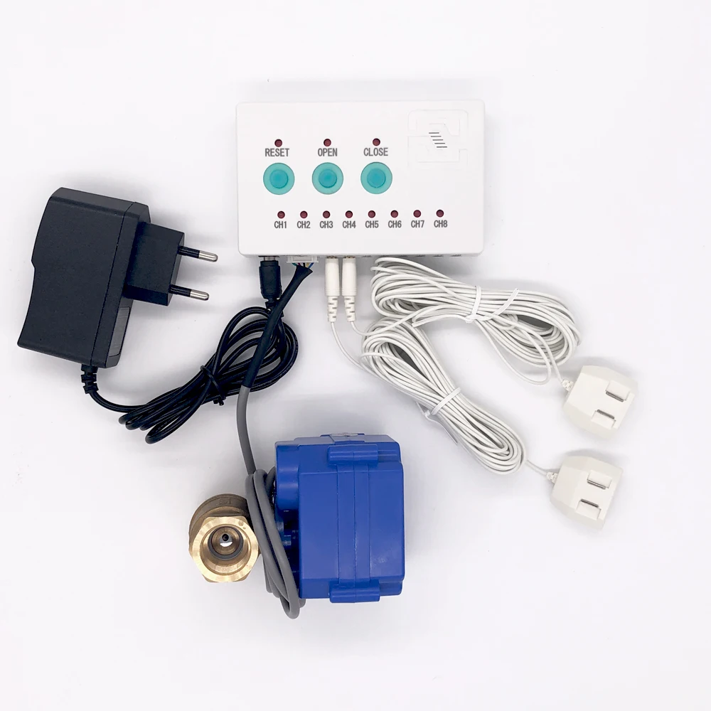 Water Leakage Alarm System with DN15 /DN20 / DN25 Valve 2pcs Sensors Water Leaking Detector for Overflow Security Protection