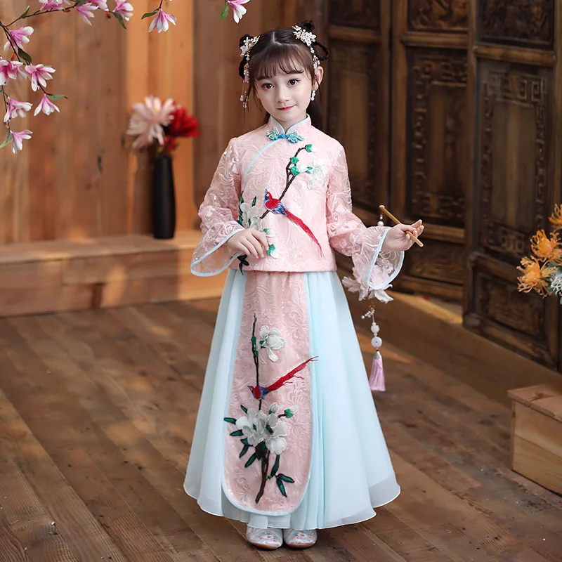 

Супер сказочное платье Hanfu для девочек, платье Тан в китайском стиле для маленьких девочек, детская одежда, весеннее и летнее платье, ьфу