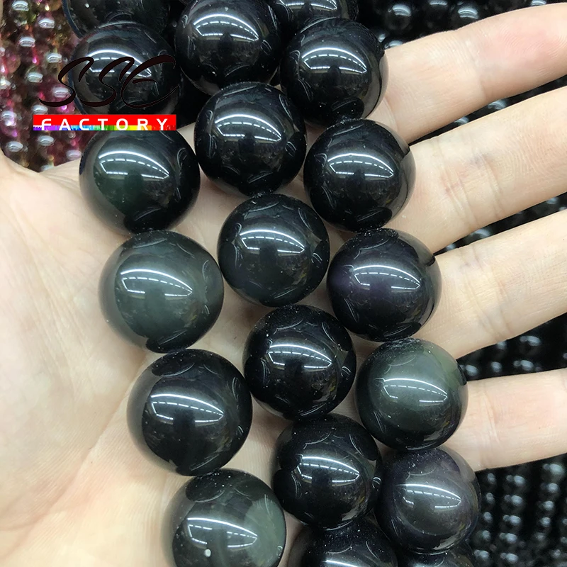 A+ Natural Black Obsidian Stone Beads Round Loose Beads For Jewelry Making DIY Charms Bracelets Accessories 15\