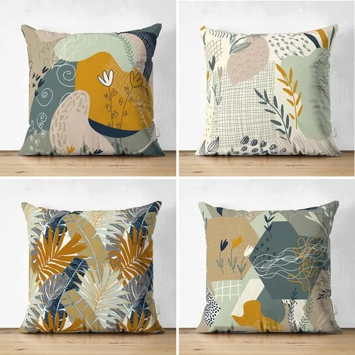 Abstract Drawings Pattern Digital Printed Decorative 4 Pcs Double-Sided Suede Cushion Pillow decorate Case Set