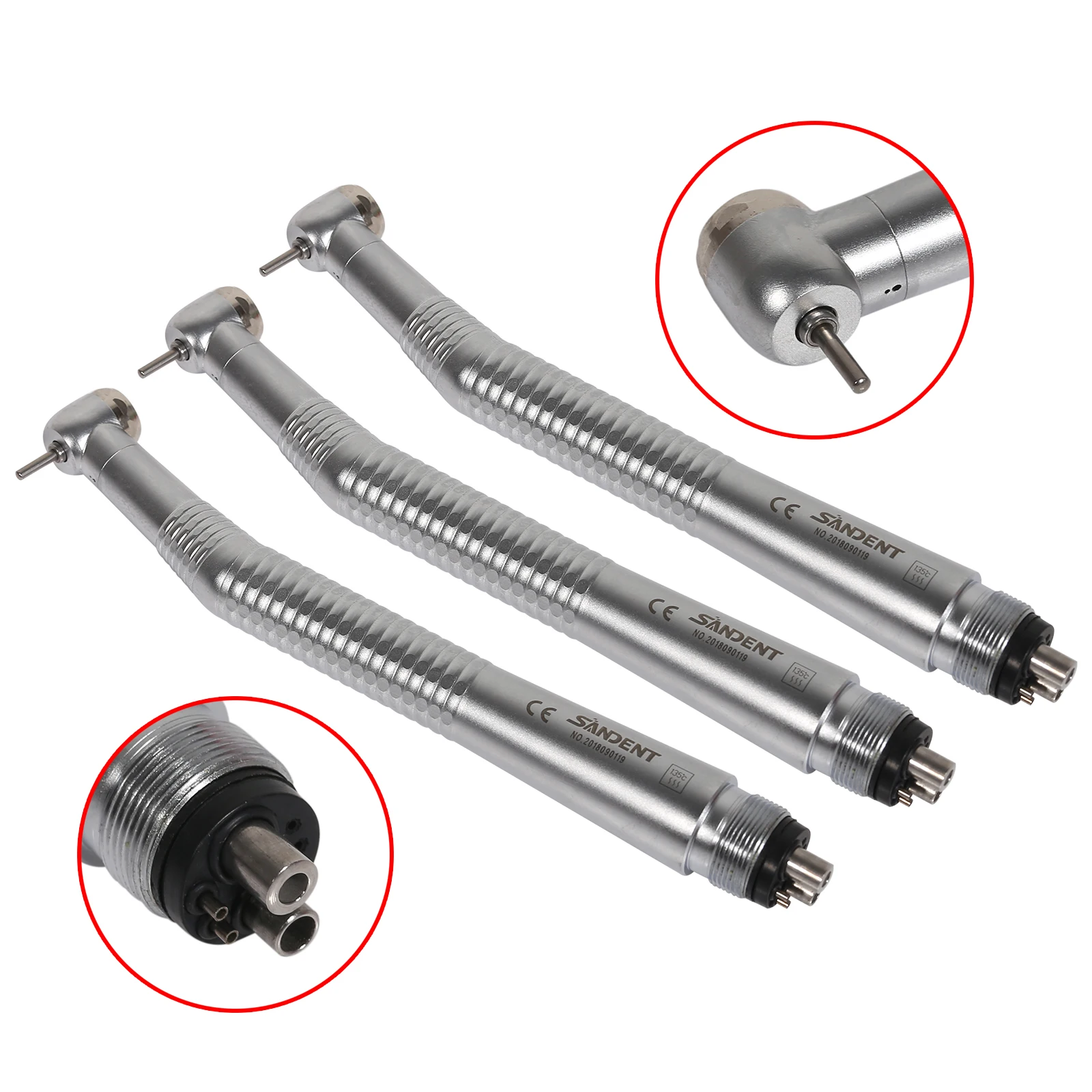 3Pcs Mini Head NSK Style Dental High Speed Handpiece Push Button Air 4-Hole Turbine for Treating Children / Molar Area