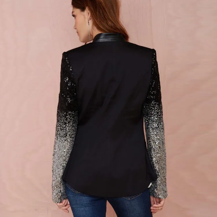 Women Sequins Blazer Spring Fashion Female Long Sleeved Slim Jackets Lapel Silver Black Elegant Ladies feminino Plus Size 4XL