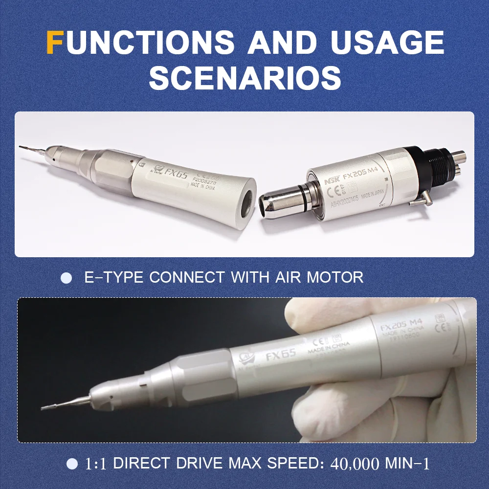 New Lab Equipment dental 1:1  straight handpiece fit E Type  2/4H air motor  with outer water