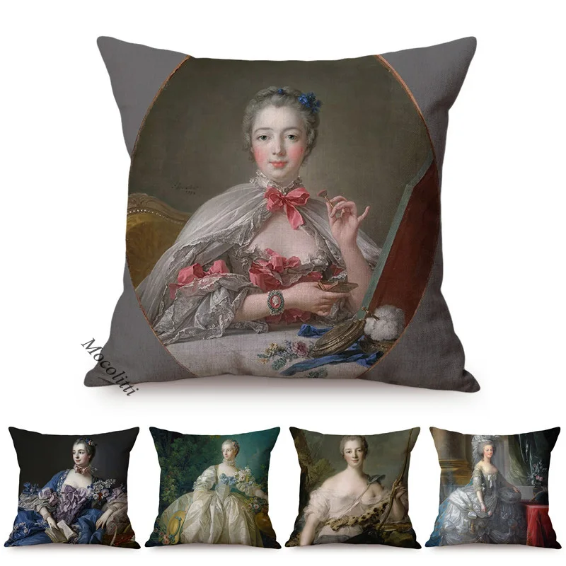 Funda De almohada decorativa De sofá De lujo con retrato De Francia Madame De Pompadour, funda De cojín con pintura al óleo De corte famosa nórdica