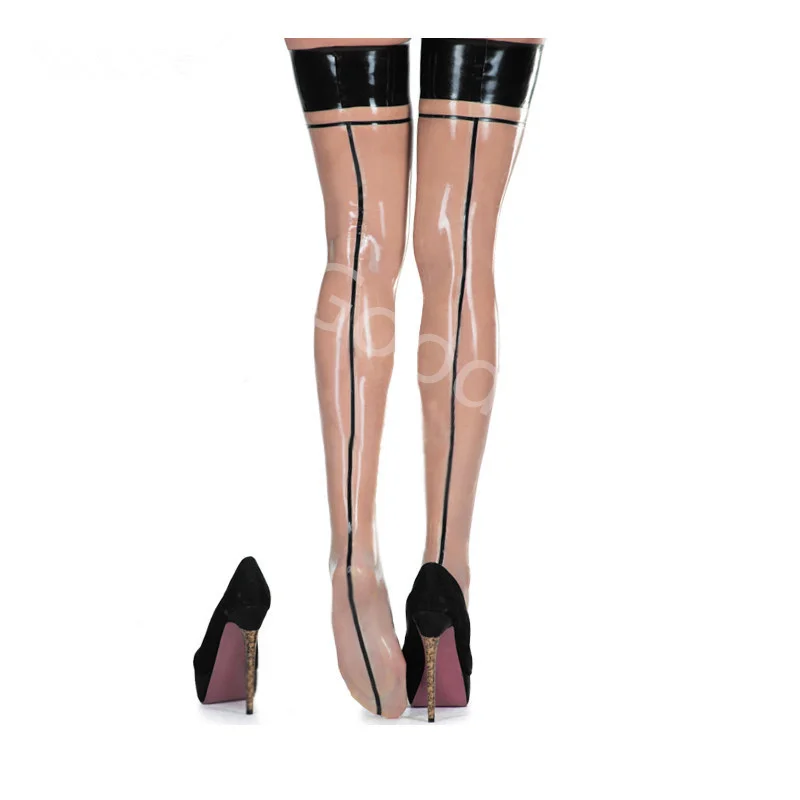 

Sexy Women's Transparent Latex Stockings Tight Long Rubber Socks With Black Trim