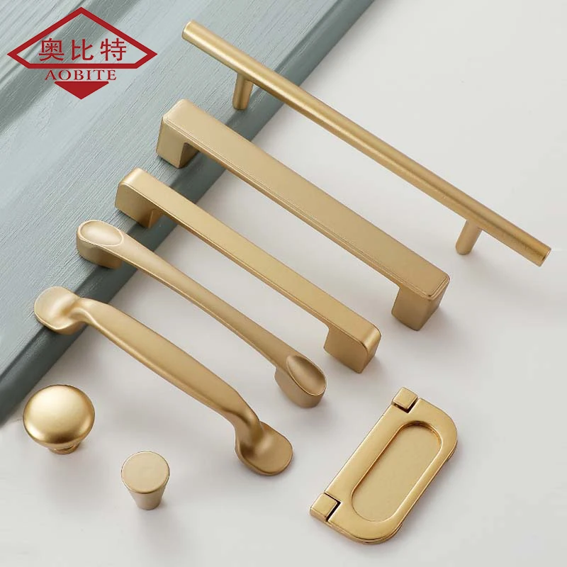 

AOBT American Style Cabinet Handles Matte Gold Aluminum Alloy Kitchen Cupboard Door Pulls Drawer Knobs Furniture Handle Hardware