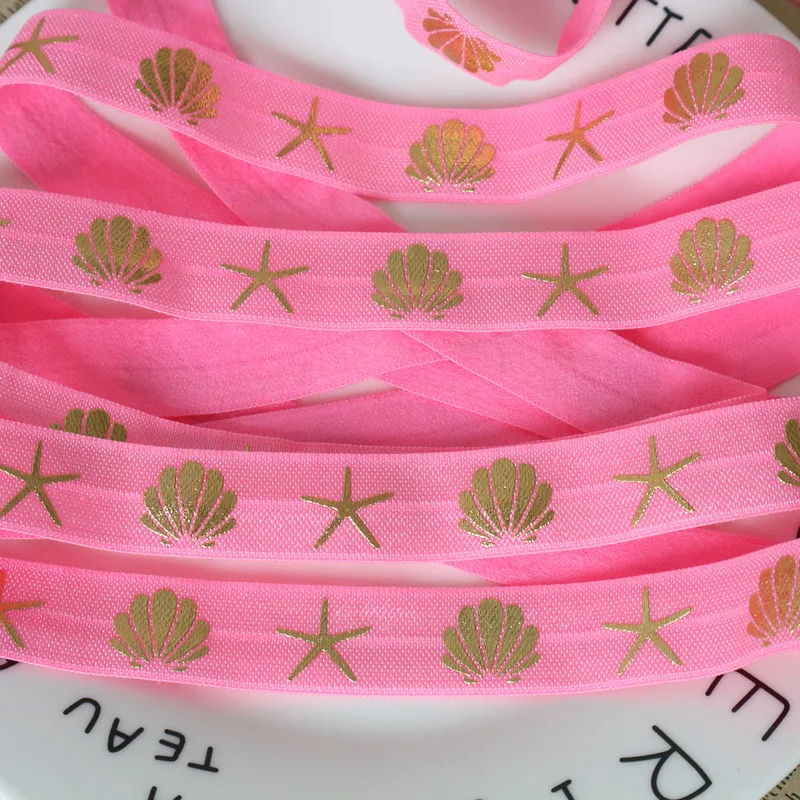 5Yards/Lot 5/8\'\' (16MM) Printed Foe Fold Over FOE Elastic Ribbon Stretch Band Diy Crafts For Clothing Baby Headband Material