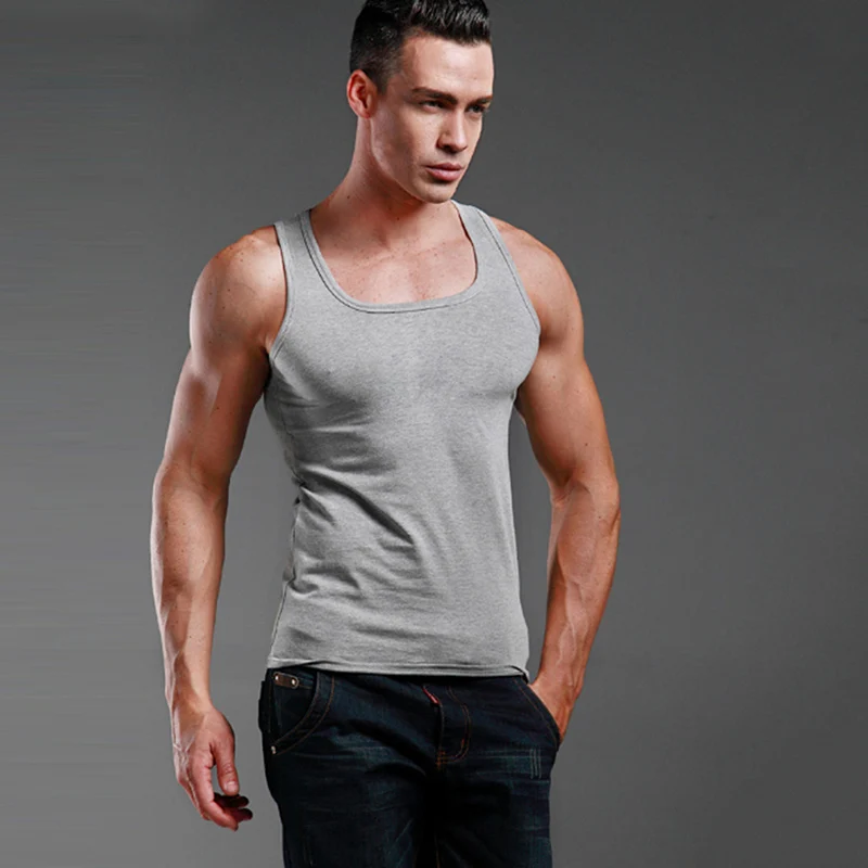 

Men's Close-fitting Vest Fitness Elastic Casual Square Collar Breathable H Type All Cotton Solid Undershirts Male Tanks