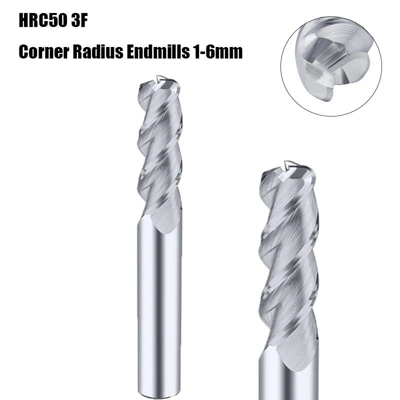 Corner Radius 1PCS End Mills 1mm-6mm 3R0.1X50L 3F R1.5 Suitable For Aluminum Alloy Copper Cast Iron Etc Straight Shank Endmills