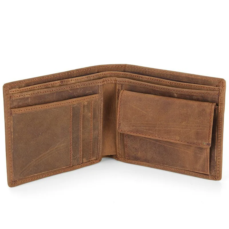 Men Genuine Leather Wallet Vintage Short Slim Bifold Mini Money Bags Coin Purse Pocket  Credit Card Holder Cash Man Solid Wallet