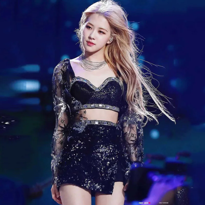 Korean Girl Group Jazz Dance Costume Sexy Sling Bra Skirt Sequin Jacket Suit Nightclub Bar Female Singer Stage Clothing DWY8985