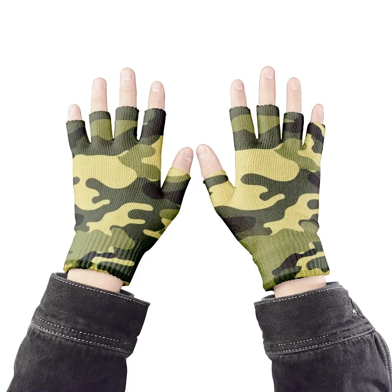 Half-Finger Gloves Camouflage Pattern Print Full Finger Gloves Men\'s Women\'s Outdoor Garden Work Gloves Cycling Fishing Gloves