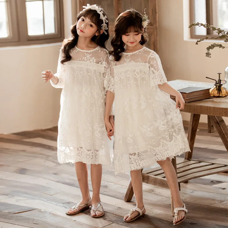 Teen Girls White Lace Dress Cute Long & Short Sleeve Princess Wedding Party  Dress 2023 Summer New Kids Clothes 4-16Y - AliExpress 1501