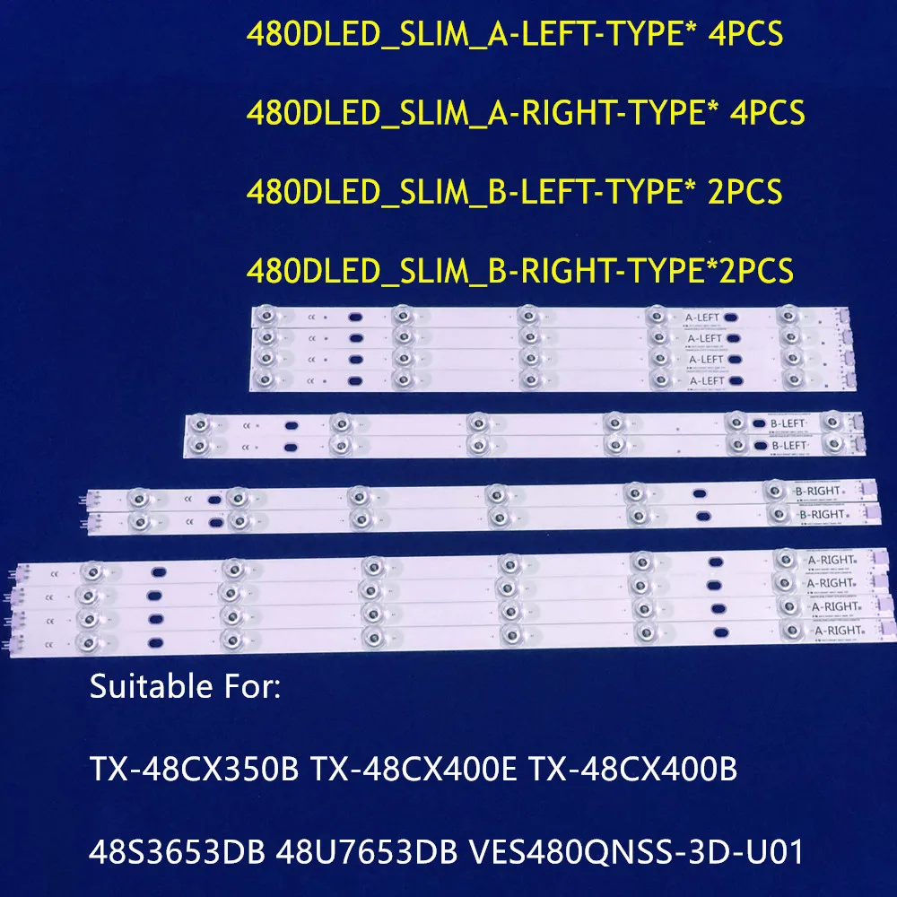 Faixa de luz de fundo LED para LED, 480 LEDS, SLIM, VES480QNSS-3D-U01, TX-48CX350B, TX-48CX400E, TX-48CX400B, 48S3653DB, 48U7653DB, 12PCs