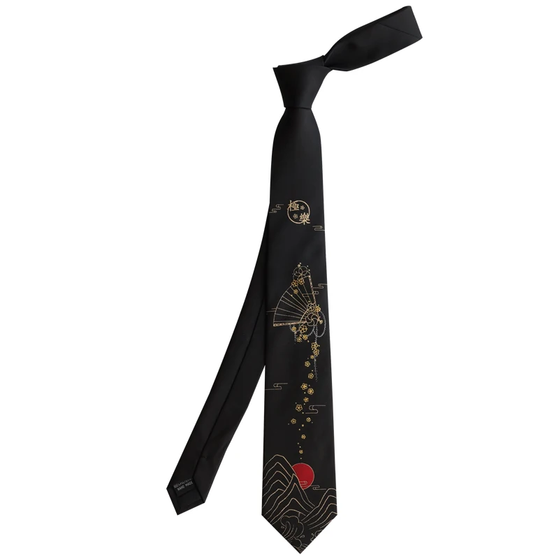 

Free Shipping New Male men's Original design printed tie students retro gift necktie Bronzing black gold cherry blossom tie