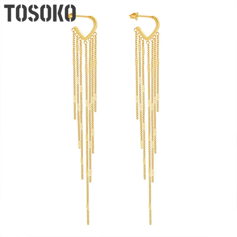 

TOSOKO Stainless Steel Jewelry Love Tassel Earrings Female Fashion Sweet Earrings BSF547