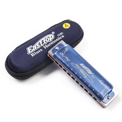 East Top – Harmonica diatonique, 10 trous, bleu, bleu T008K, avec étui, professionnel, pour débutants, étudiants et adultes