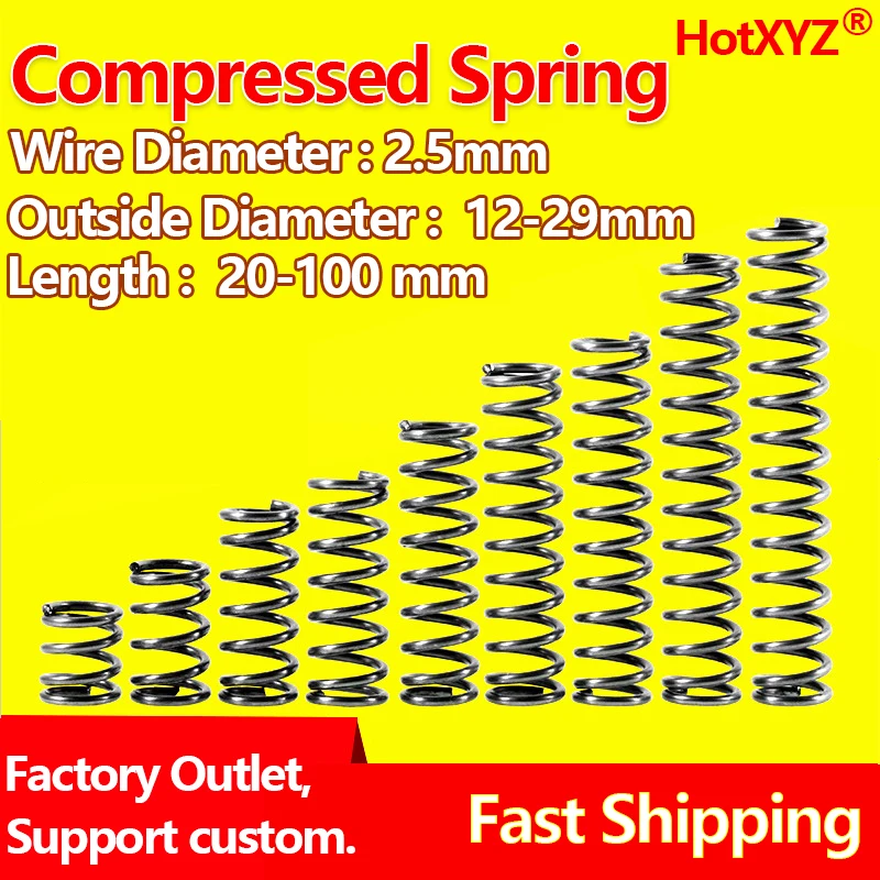 HotXYZ Coil Compression Pressure Springs Y-type Compressed Rotor Return Release Spring Steel 65Mn Wire Diameter 2.5mm 3.0mm