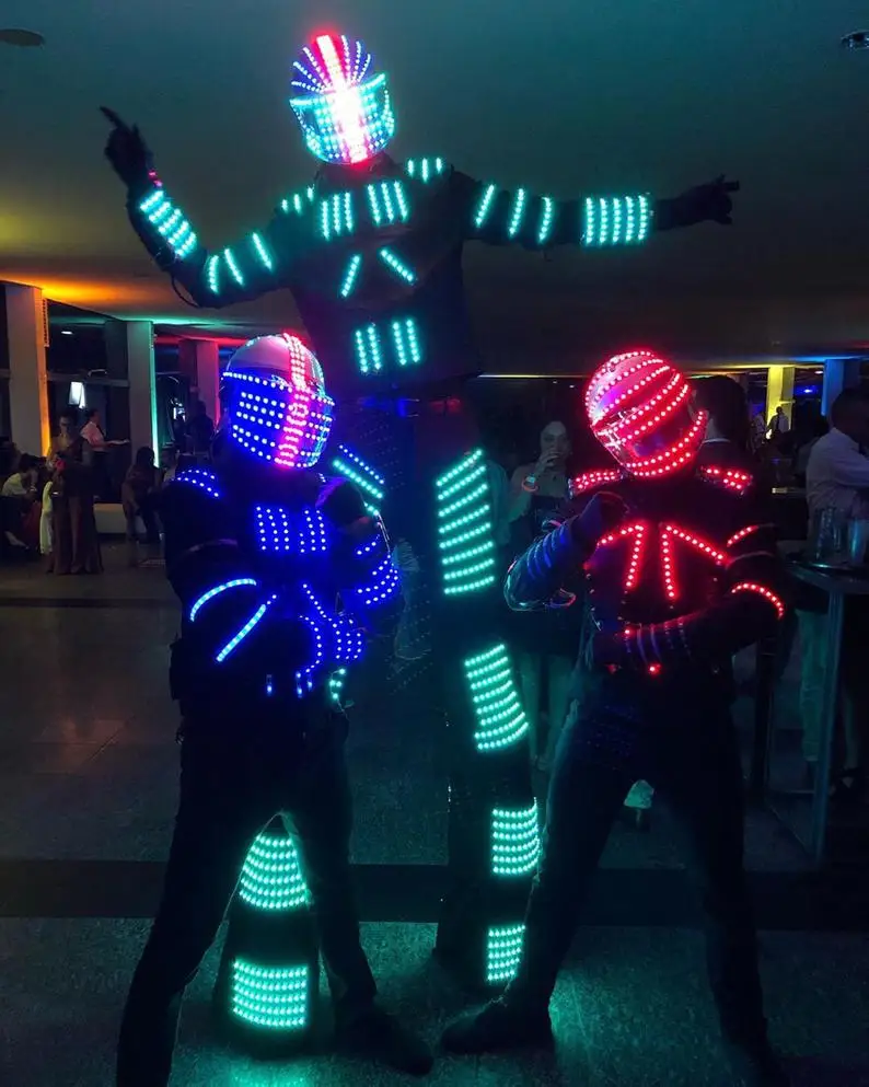 LED Robot suit Light up stilt walker glowing costume Luminous Giant dress nightclub performance