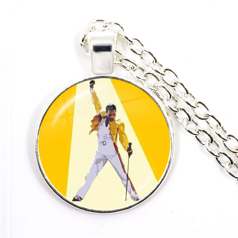 25mm Glass Cabochon Freddie Mercury Necklace Cute Jewelry Accessories Pendant Necklace For Men Women Sweater Chain