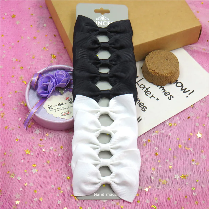 10PCS/Lot Lovely White Black With Hairpins Grosgrain Ribbon Bow Clip 2023 Korean Creativity Hair Accessories For Baby Girl