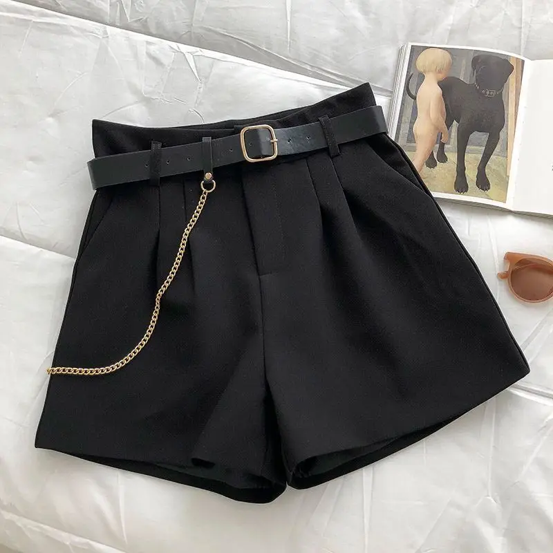 2021 New Casual Comfortable Elegant Wild Shorts With Belt Women\'s Woolen Shorts Autumn Winter Slim Wide Leg A-line Shorts