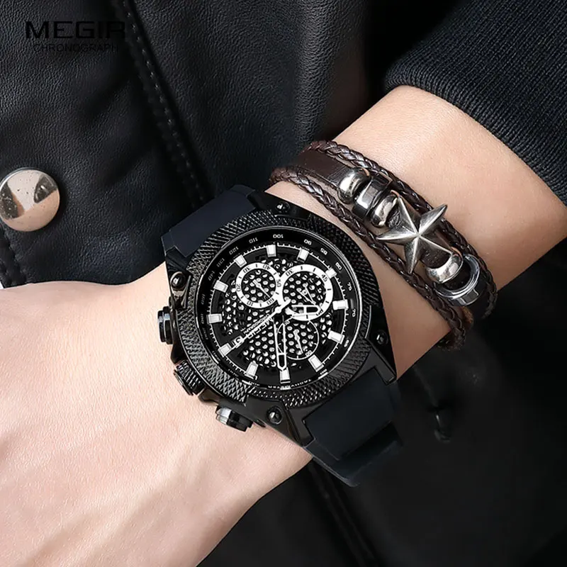 MEGIR Army Quartz Watches Men Top Brand Luxury Chronograph Watch Man Waterproof Sports Wristwatch Relogio Masculino Clock 2127