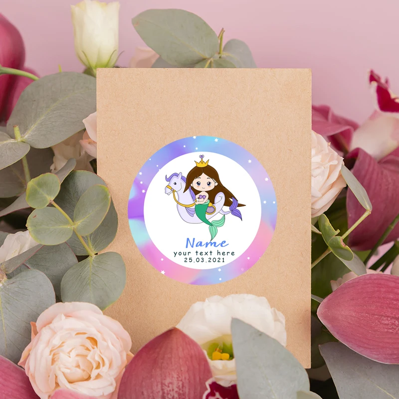 2.5-7cm Custom Sticker Mermaid Party Stickers Girl Birthday Party Gift Box Bag Decoration Labels Baby Shower Personalize Sticker