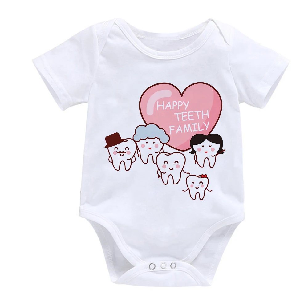 Happy Teeth Family Printed Baby Girl Boy Clothes Fashion Creative Cartoon Baby Bodysuit 2021 New Summer Casual Newborn Romper