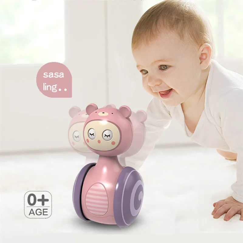 0-3Years Infant Tumbler Sliding Bell Rattle Baby Toys Cartoon Roly-poly Learning Education Toys for Kids Tumbler Mobile Bell Toy