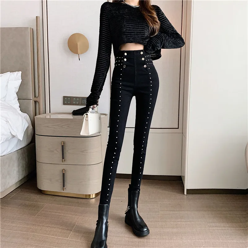 

2024New Jeans Women High Waist Jeans Woman High Elastic Plus Size Pants Stretch Female Washed Denim Pants Skinny Pencil Trousers