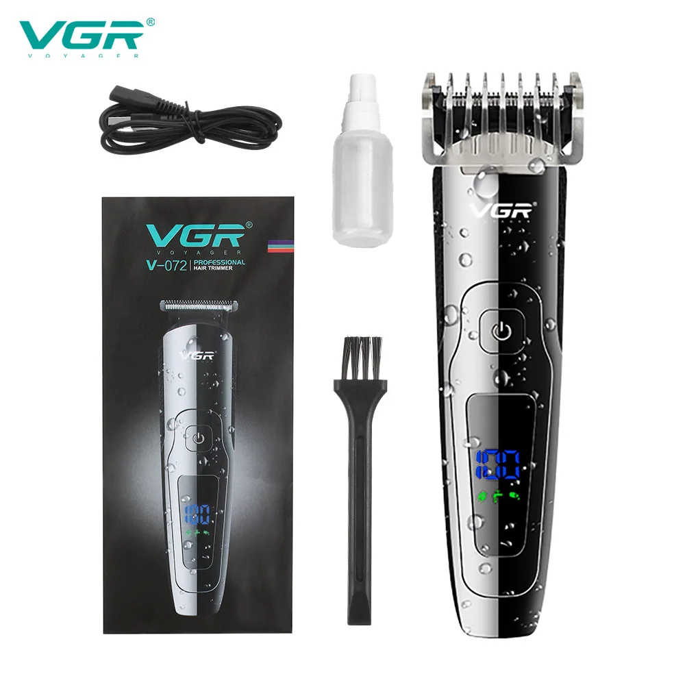 VGR V072 Hair Clipper Professional Personal Care Barber Waterproof Fine-Tuning Haircut LCD Barbershop Chargeable Trimmer V-072