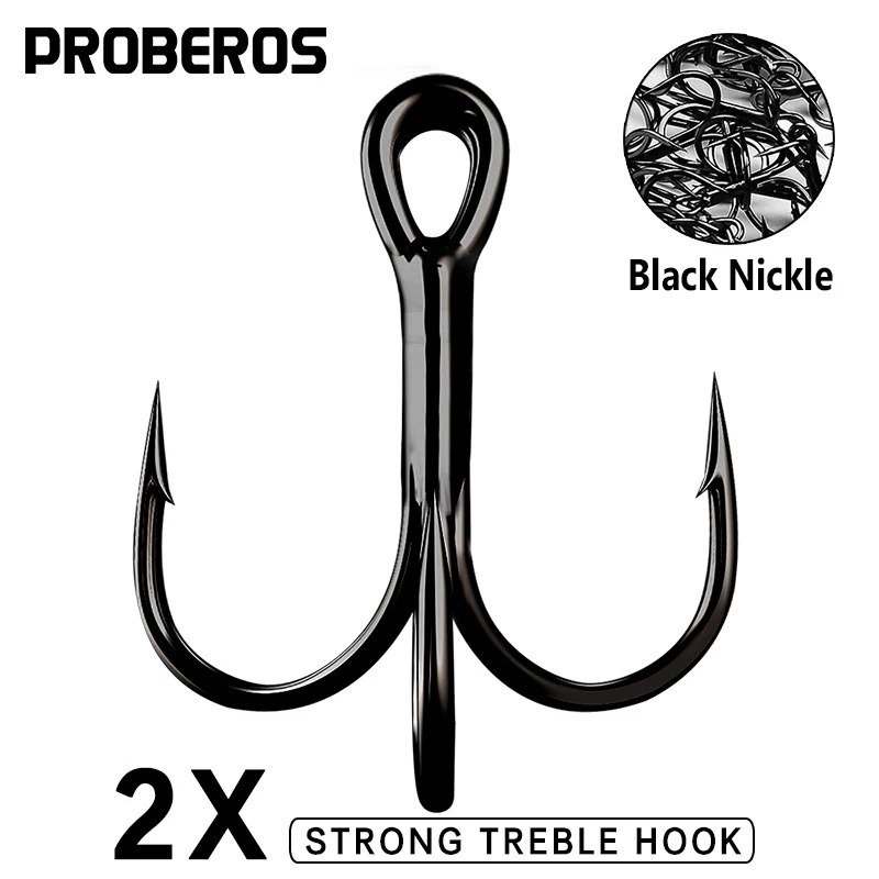 PROBEROS 50pcs/lot Saltwater Fishing Hooks Black Nickle Treble Hooks 1#-12# 2/0#-5/0# Carbon Steel Fishhook High Strength Hooks