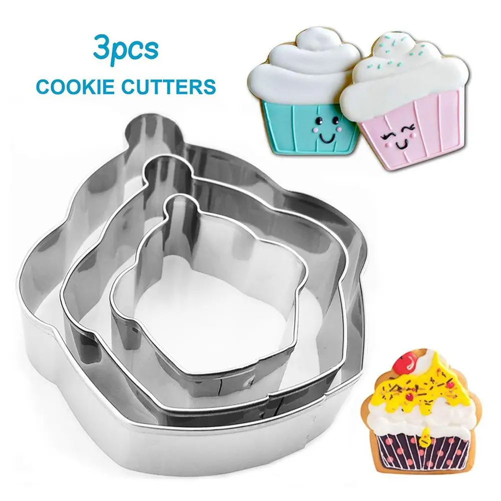 3Pcs Cupcake Shape Stainless Steel Biscuit Mold Cup Cake Cookie Cutter Baking Tool Dessert Utensils