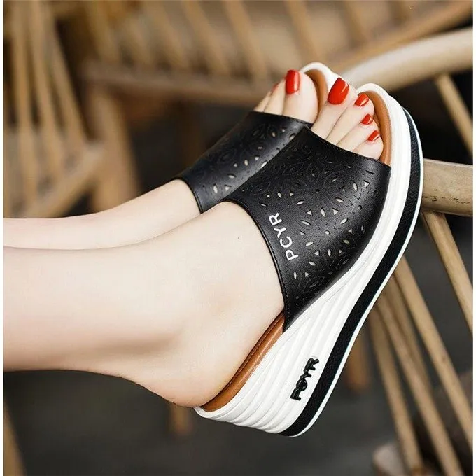 Increase Women Wedges Slippers Non-slip Summer Outdoors Women Platform Slippers Rubber Ladies Flat Slippers