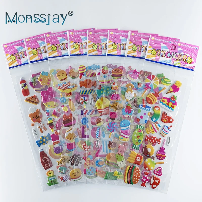 

8 Sheets/Pack Cartoon Candy Cake Food Pattern Stickers Kids 3D Puffy Foam Sticker Notebook Diary Scrapbooking Decoration