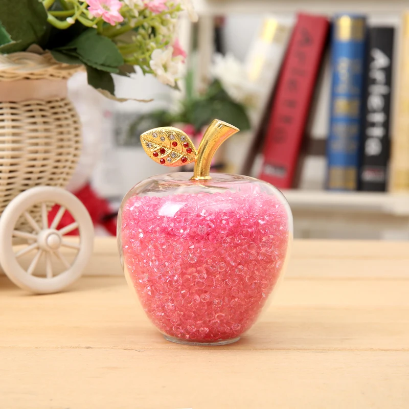 

Hot Sell Hollow Crystal Glass Apple with Color Crystal Rhinestone Apple Paperweight Figurines Home Decoration Accessories