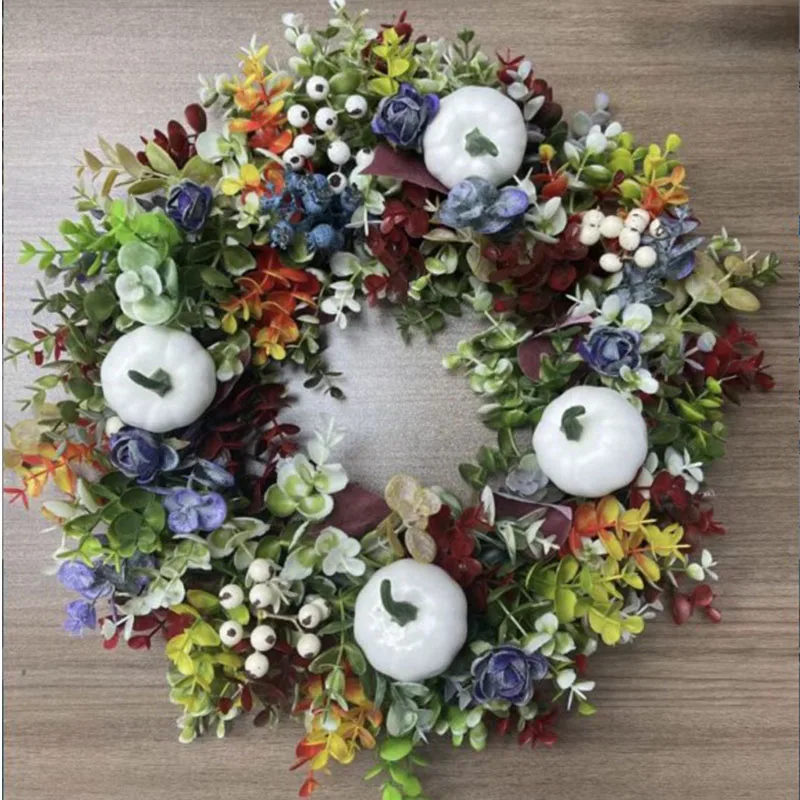 

40cm Halloween Eucalyptus Wreath Pumpkin Decorations Garland Front Door Decoration Home Artificial Plants Eucalyptus Leaf Wreath