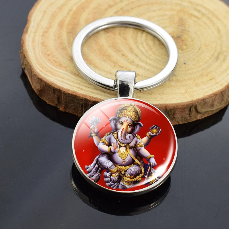 Lord Ganecha Keychain Krishna Lord Double Sided Glass Key Chain Jewelery Amulet Keyring for Him or Her