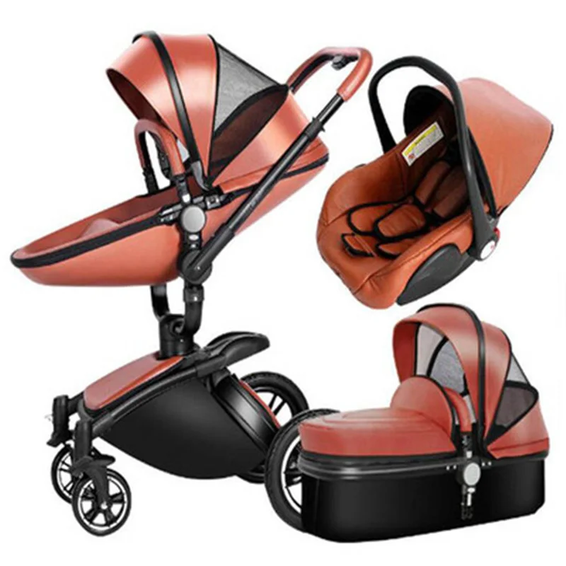 Luxury Baby Stroller 3 in 1 Fashion Eggshell Carriage European Pram Suit for Lying and Seat