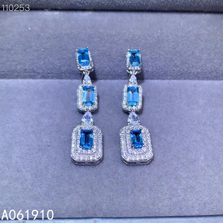 

KJJEAXCMY Fine Jewelry 925 Sterling Silver Inlaid Natural Blue Topaz Female Models Exquisite Earrings Support Detection Trendy