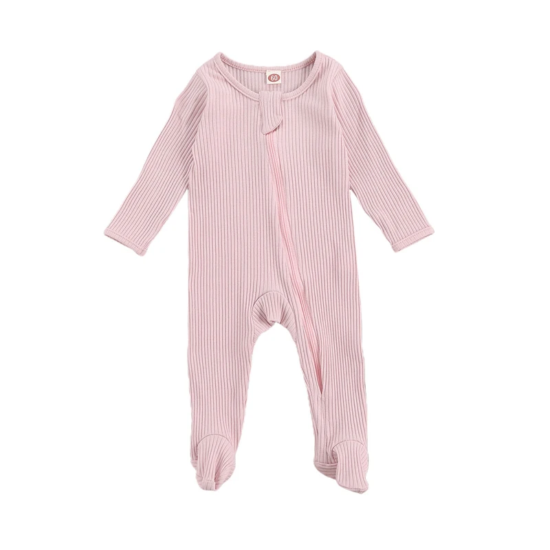 Lioraitiin 0-6M Cho Trẻ Sơ Sinh Bé Trai Bé Gái Giấc Ngủ Romper Áo Liền Quần Dài Tay Cotton Mềm Dây Kéo Jumpsuit Quần Áo 7 Màu